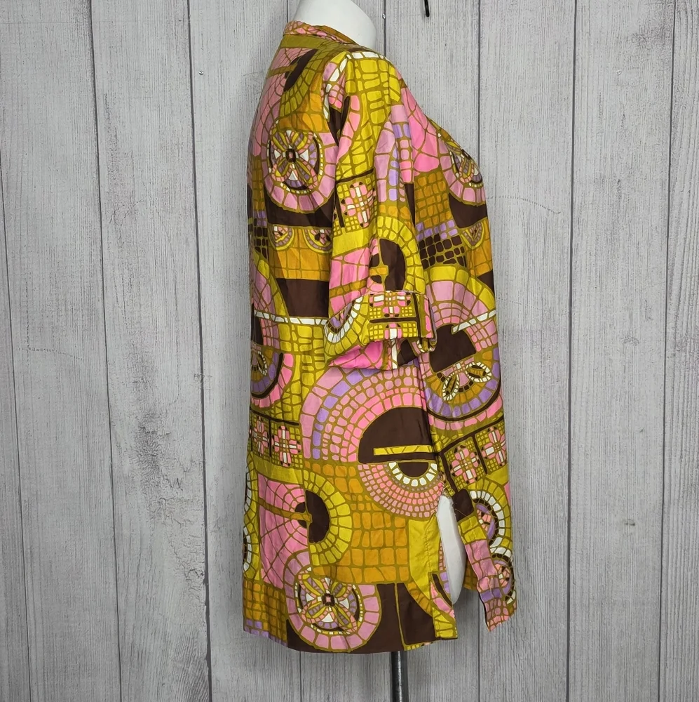 Vintage 1960s Penthouse Gallery Japan Mod Tunic Dress Pink Brown Geometric XL - Picture 3 of 9